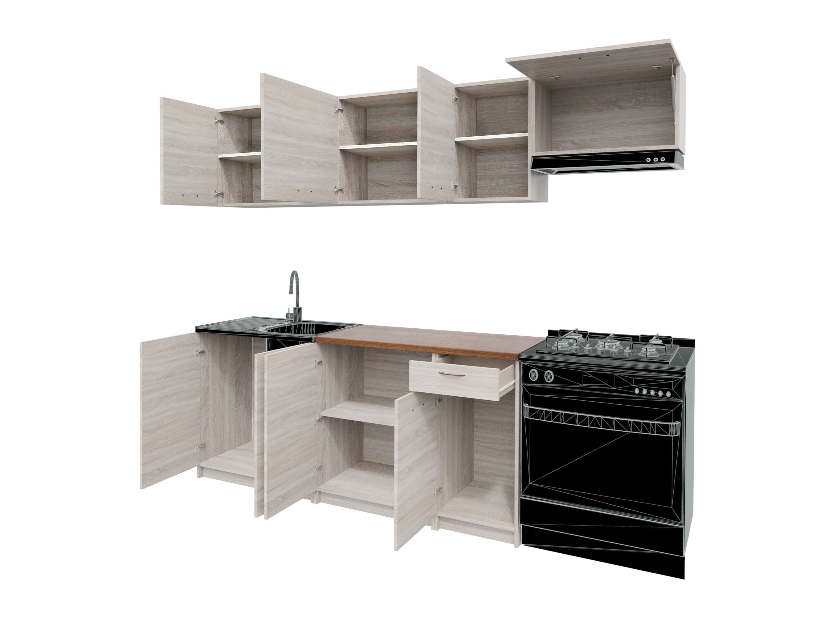 Set de bucătărie Ota II (Nuc + Negru)
