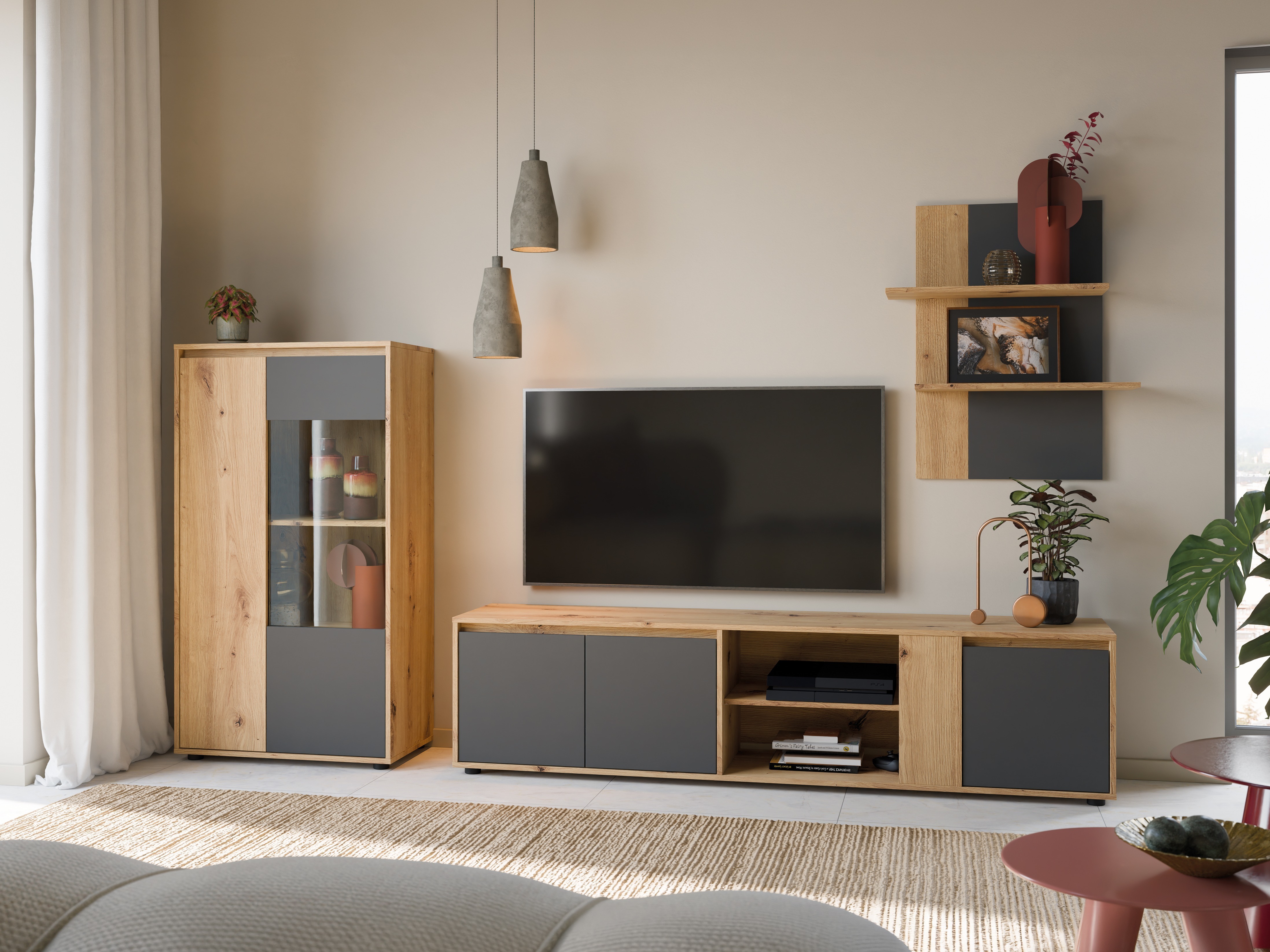 Set de living Ontario 226 (Antracit + Stejar artizan)