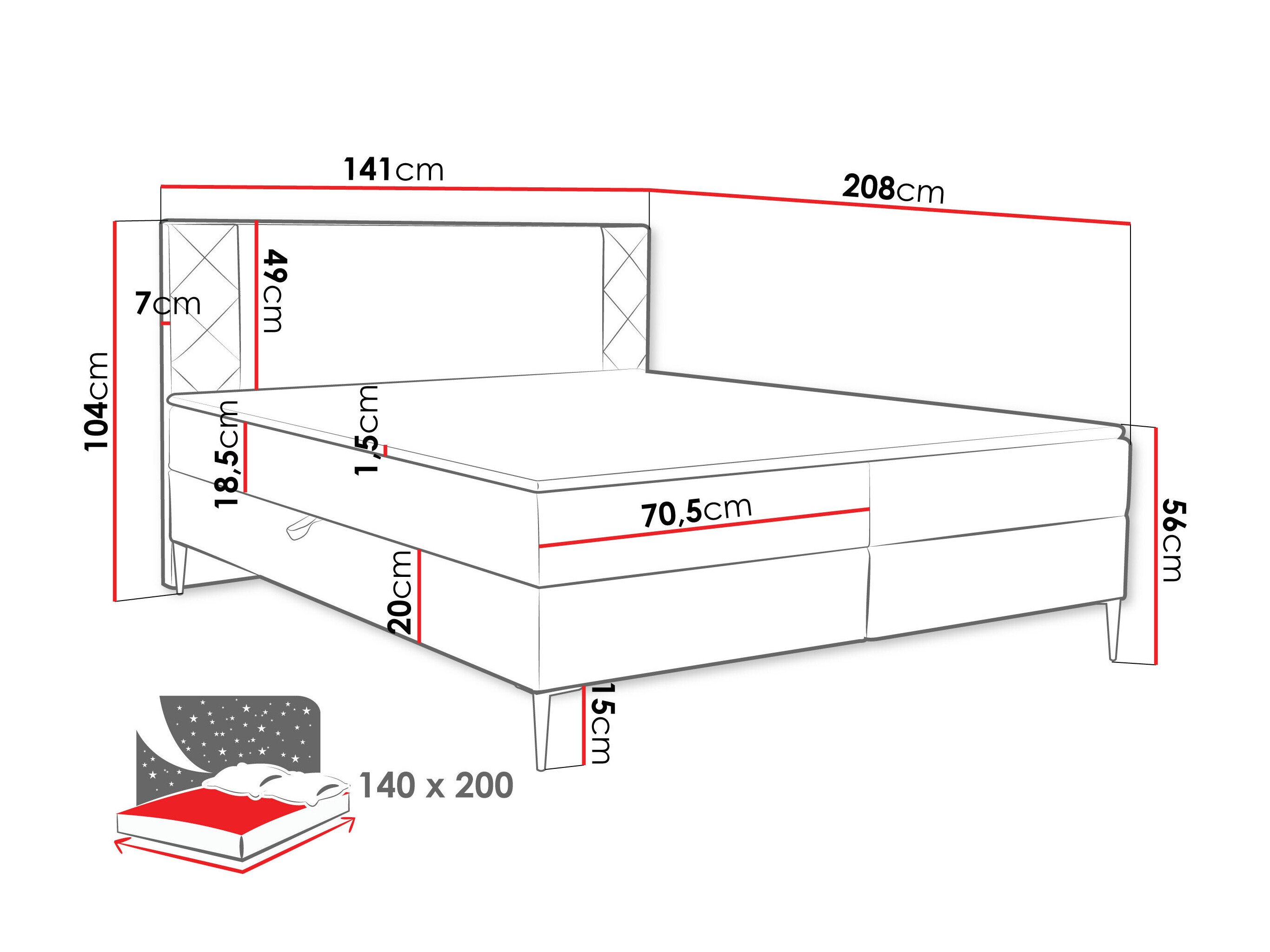 Pat boxspring Providence 200 (Polo 872)