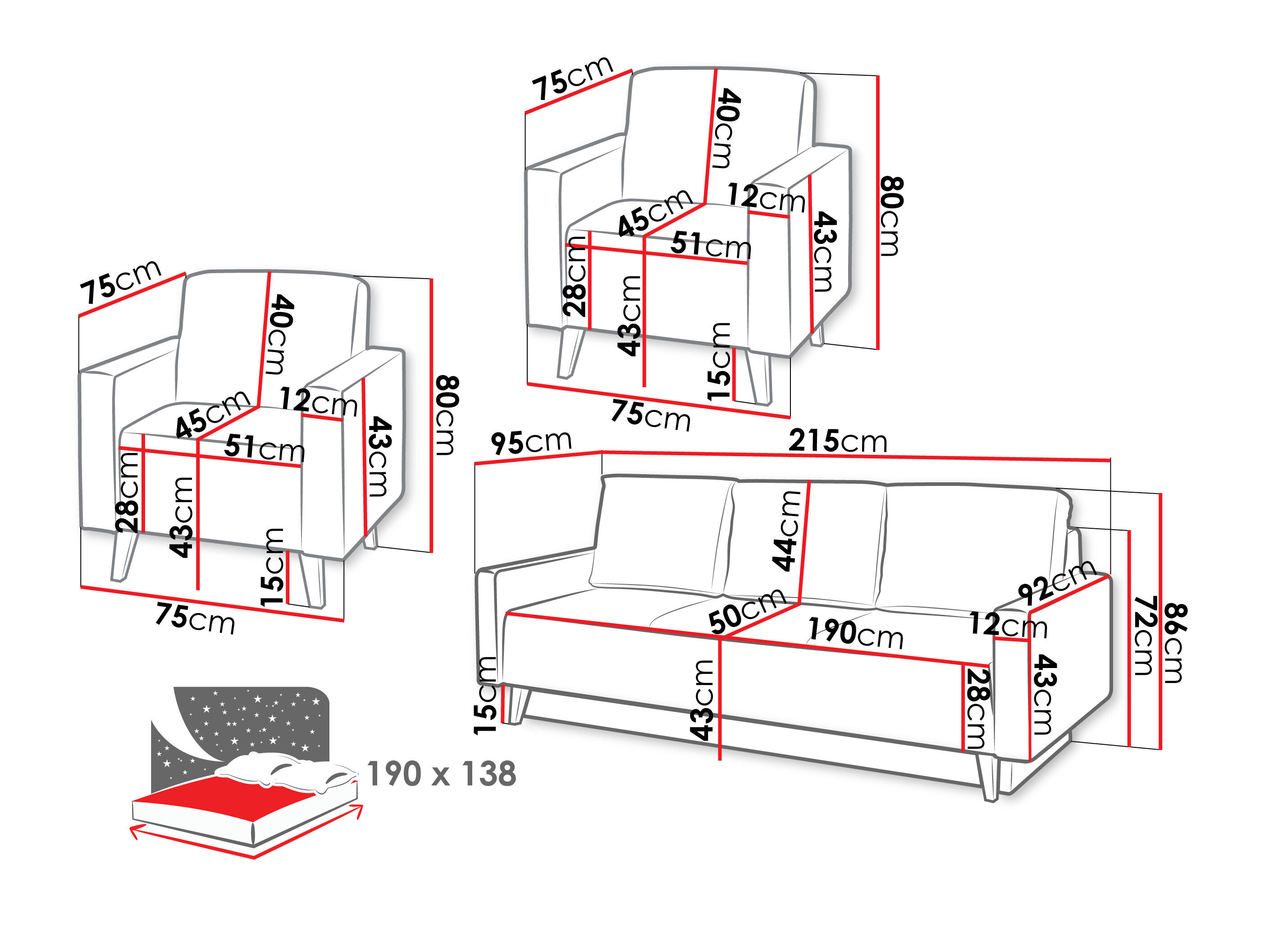 Set mobilier tapițat Delbene 133 (Verita 75)