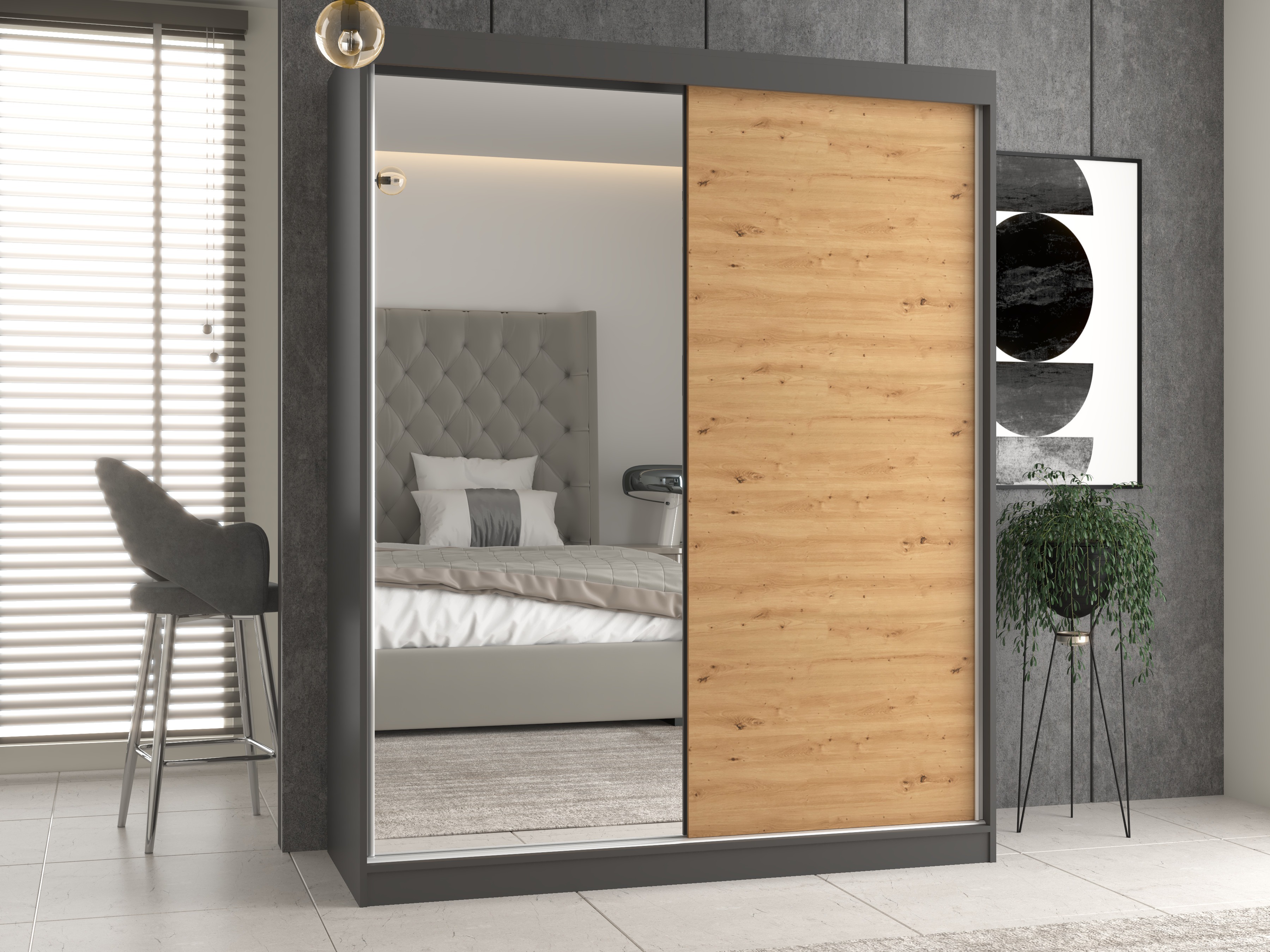 Dulap Mandeville 383 (Stejar artizan + Antracit)