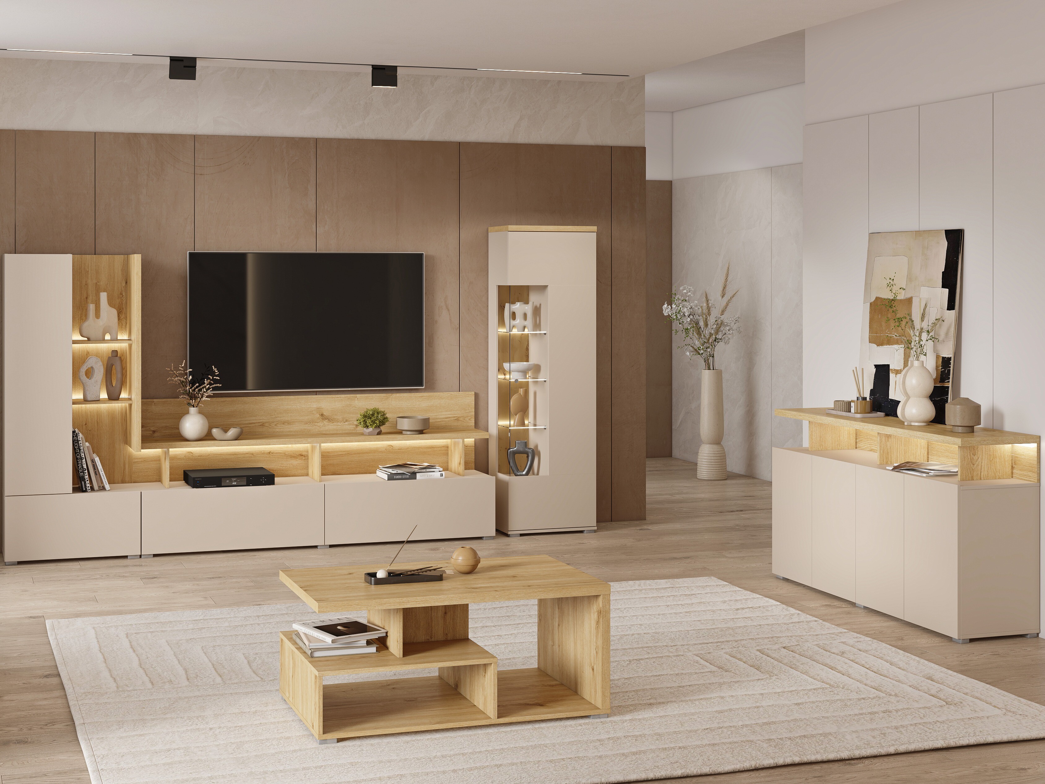 Set de living Virvele 103 (Cașmir + Stejar deschis)