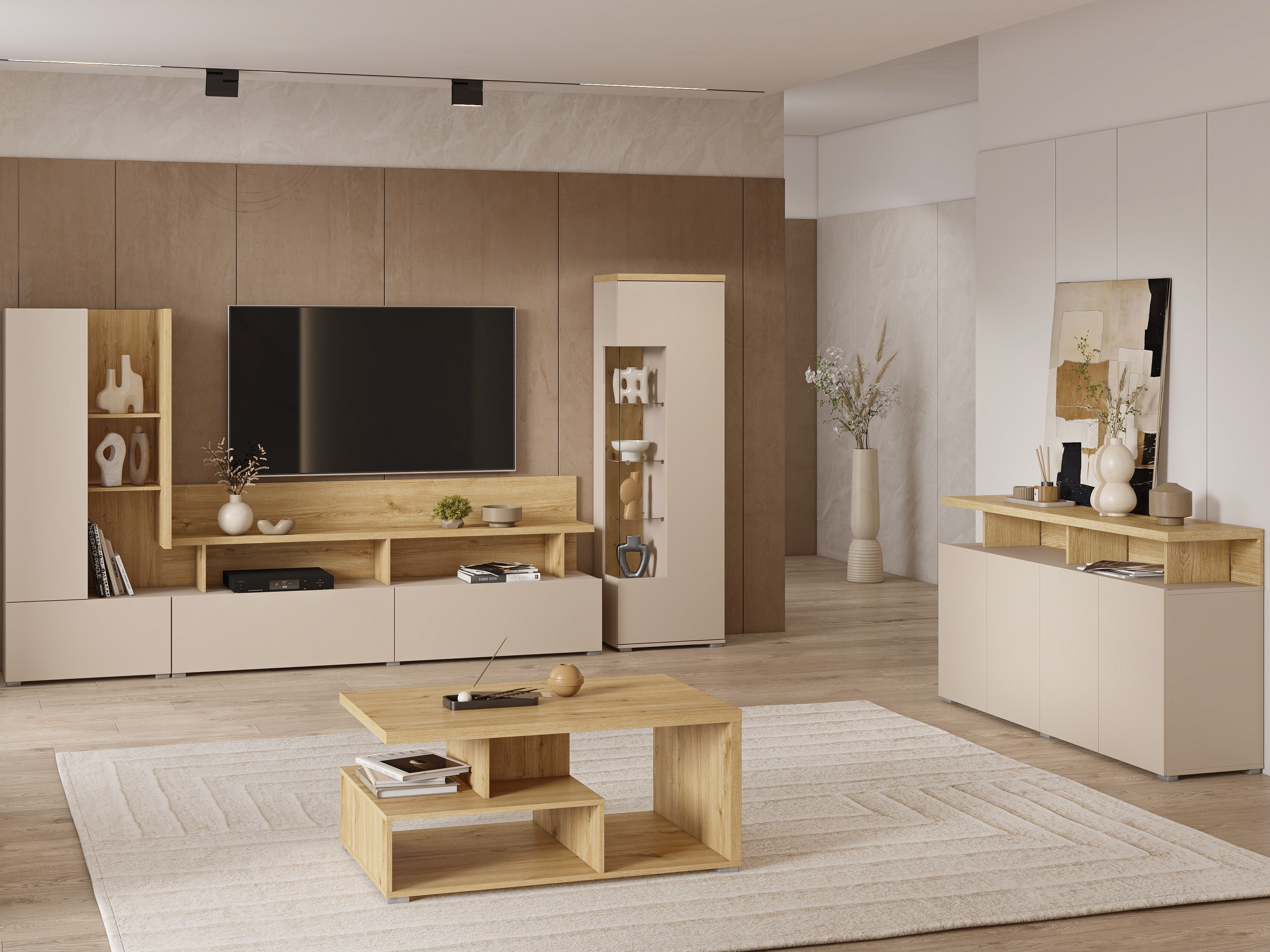 Set de living Virvele 101 (Cașmir + Stejar deschis)