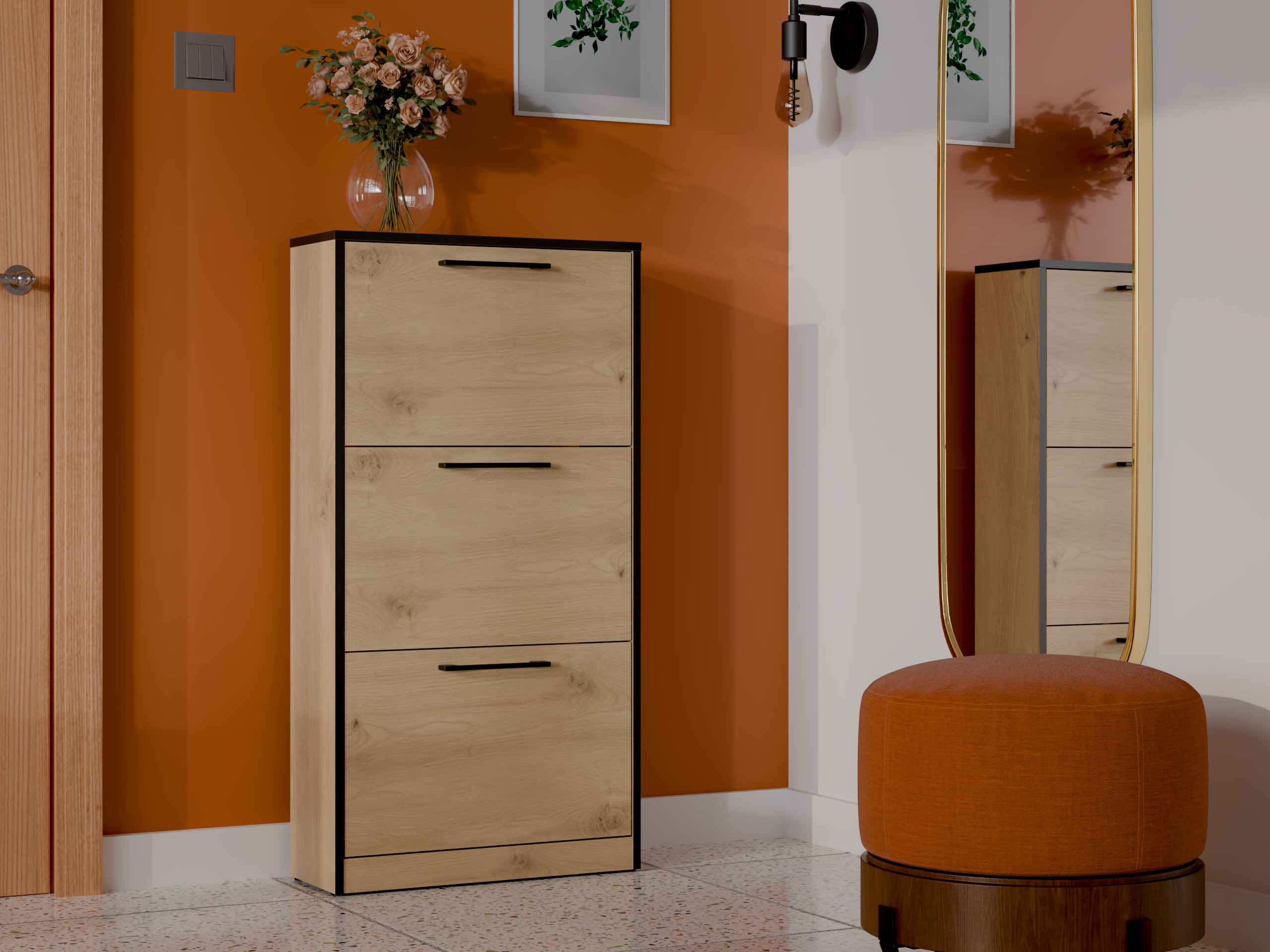 Dulap pantofi Mandeville 224 (Stejar artizan + Negru)