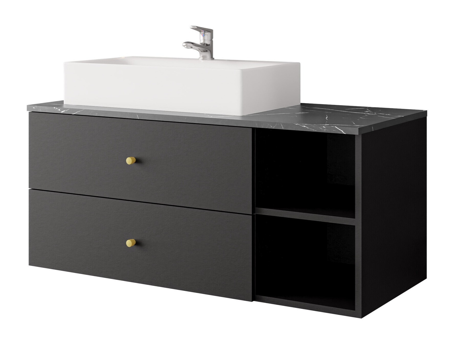 Cabinet atârnat pentru baie Salus (Negru + Marmură neagră)