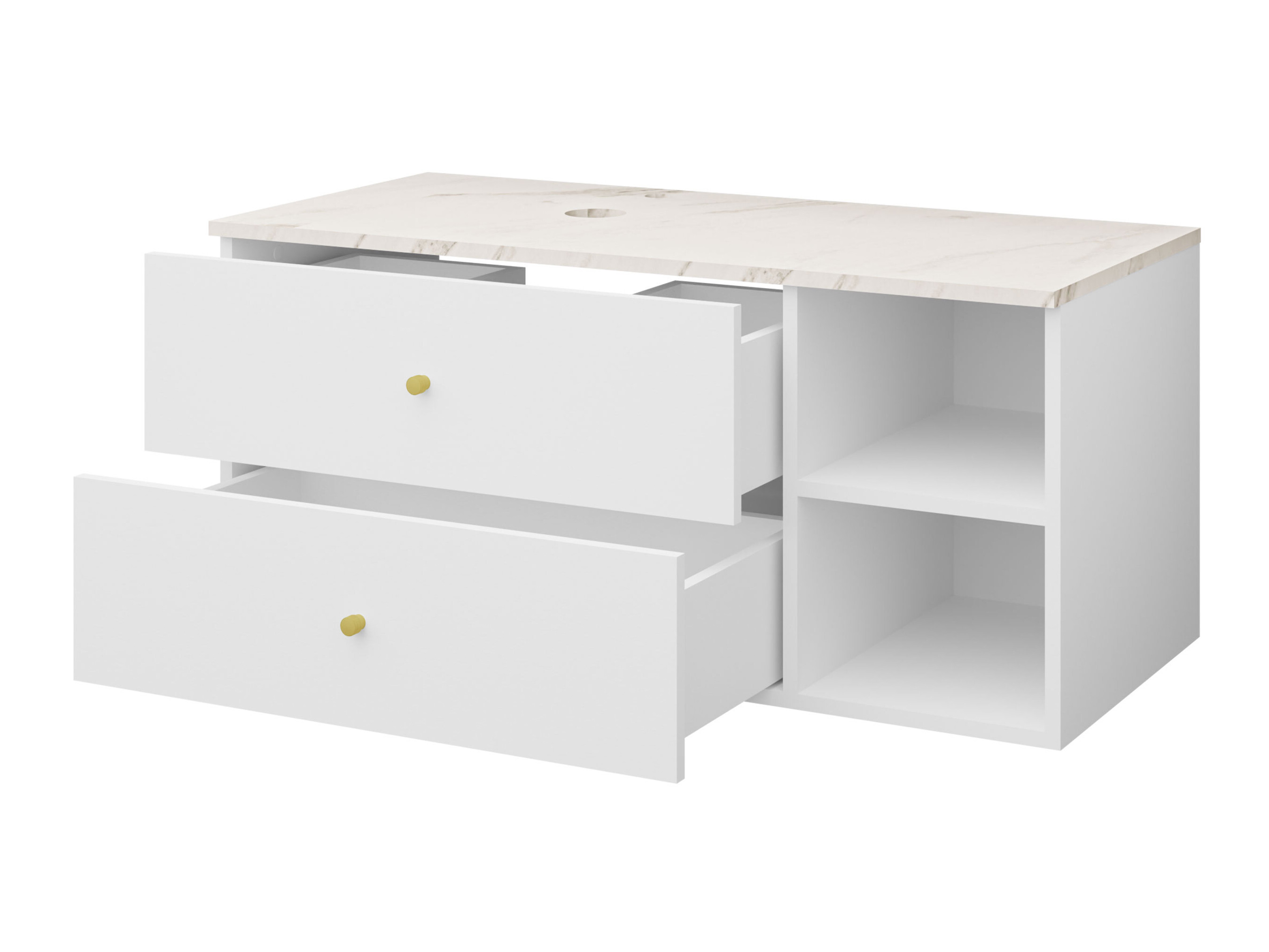 Cabinet atârnat pentru baie Salus (Nuc + Marmură albă)