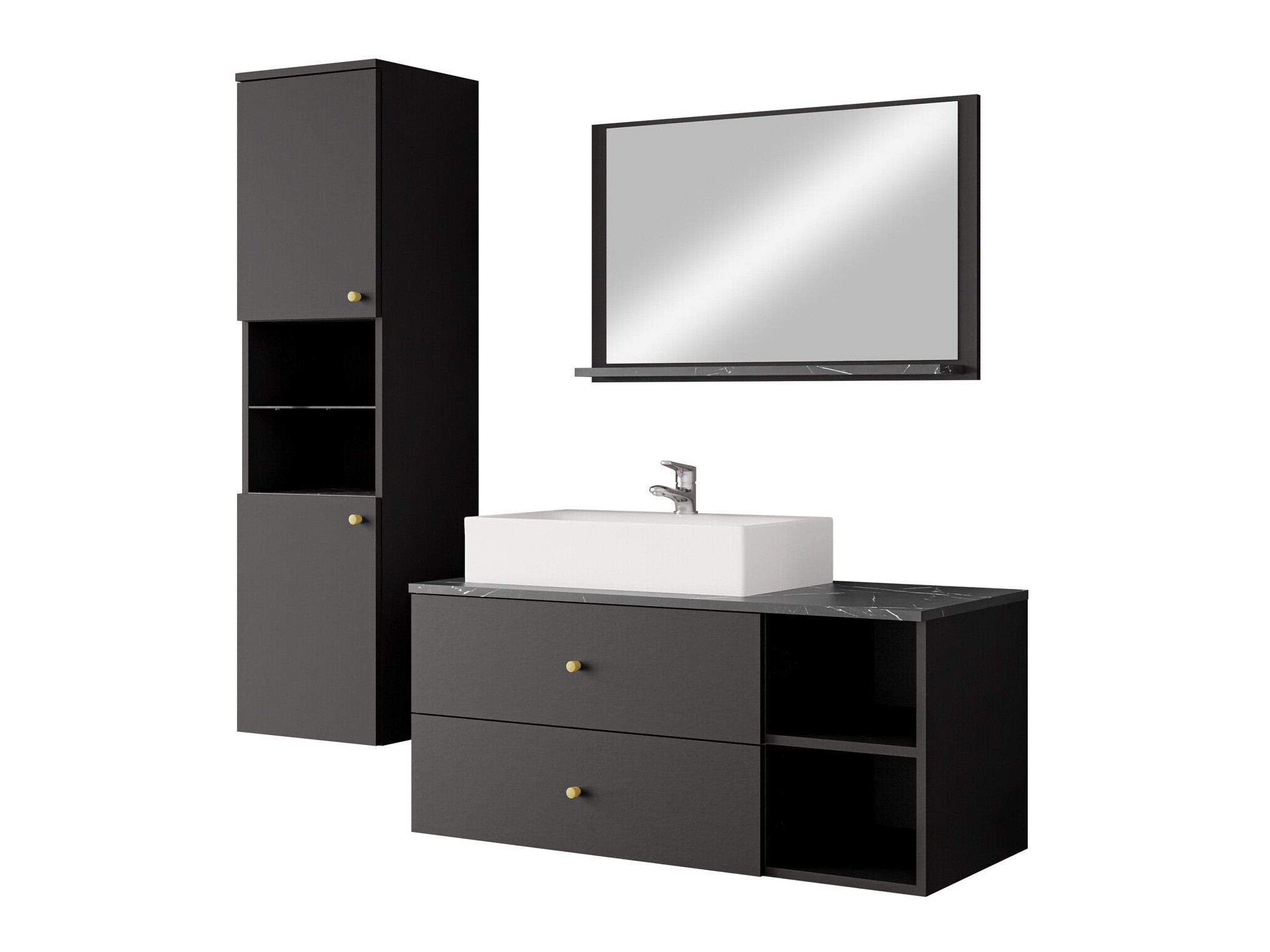 Set baie Salus II (Negru + Marmură neagră)