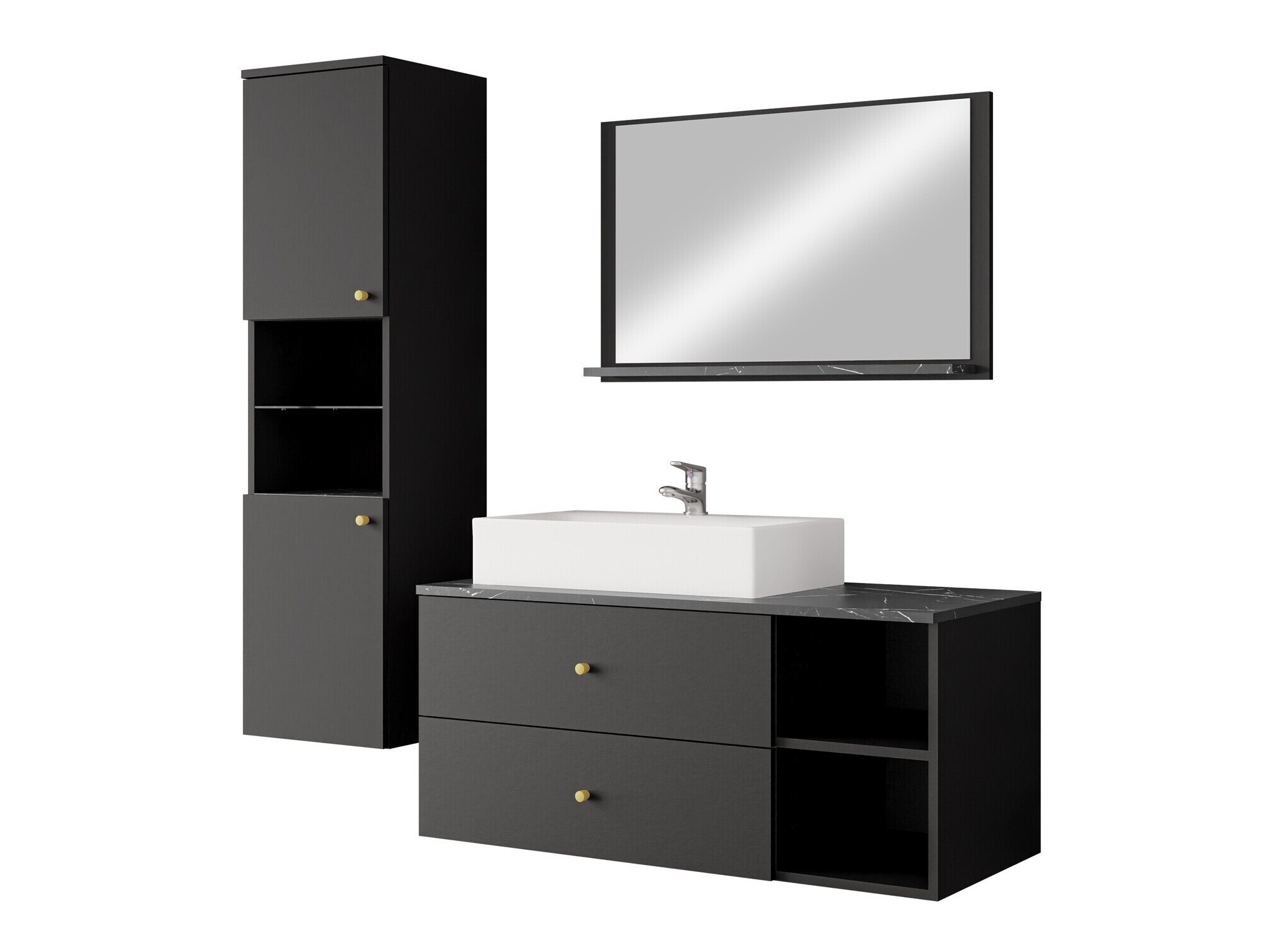 Set baie Salus II (Negru + Marmură neagră)