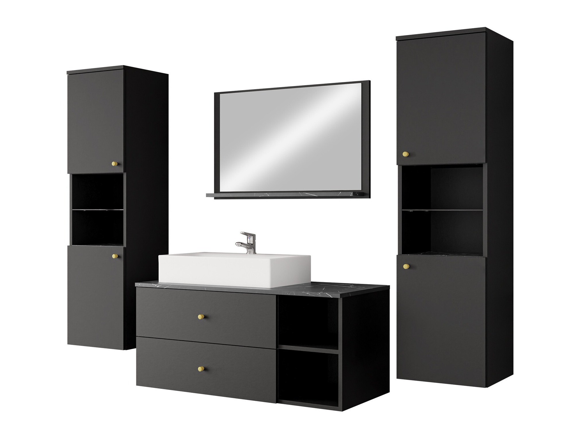 Set baie Salus III (Negru + Marmură neagră)