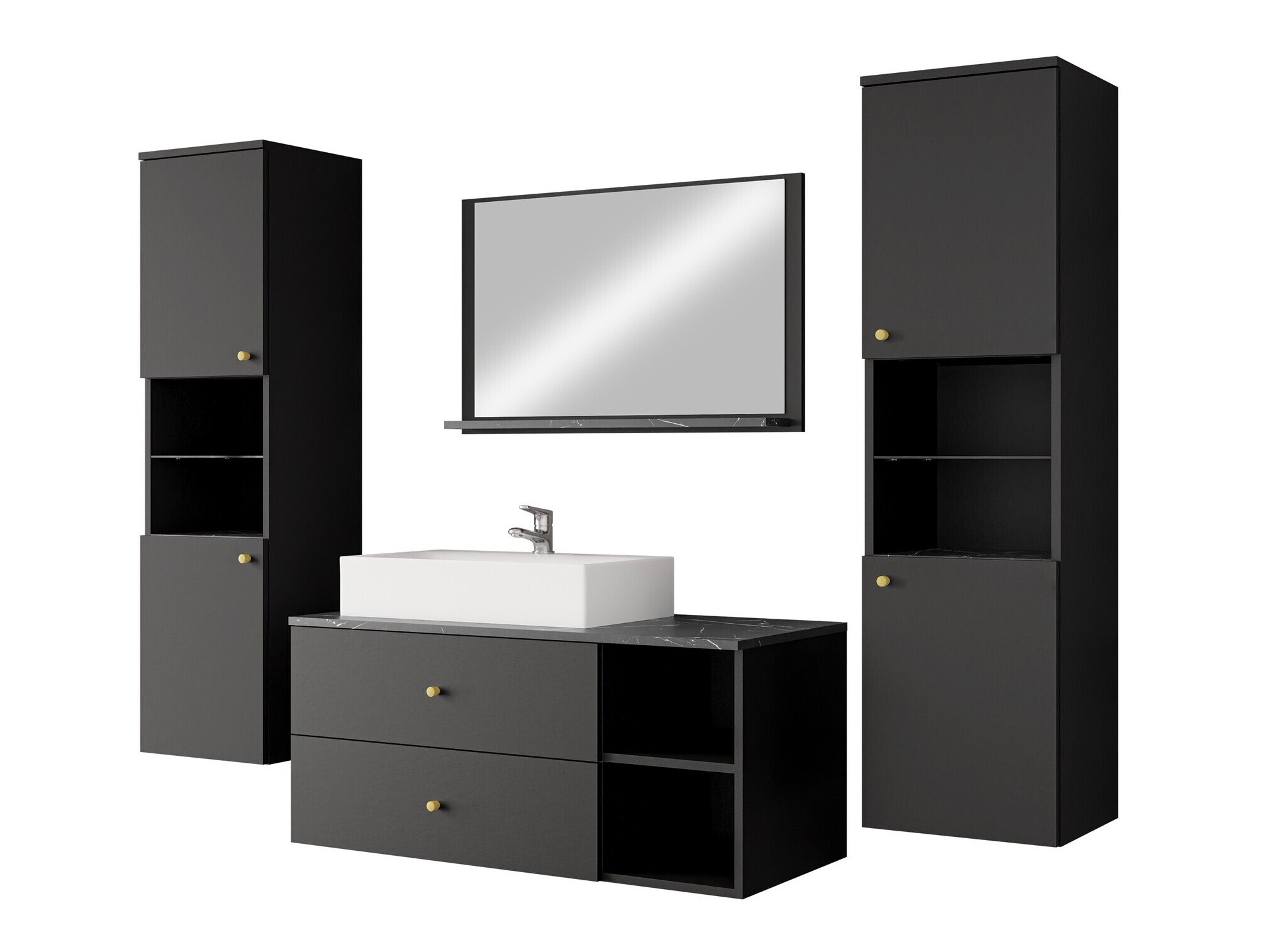 Set baie Salus III (Negru + Marmură neagră)