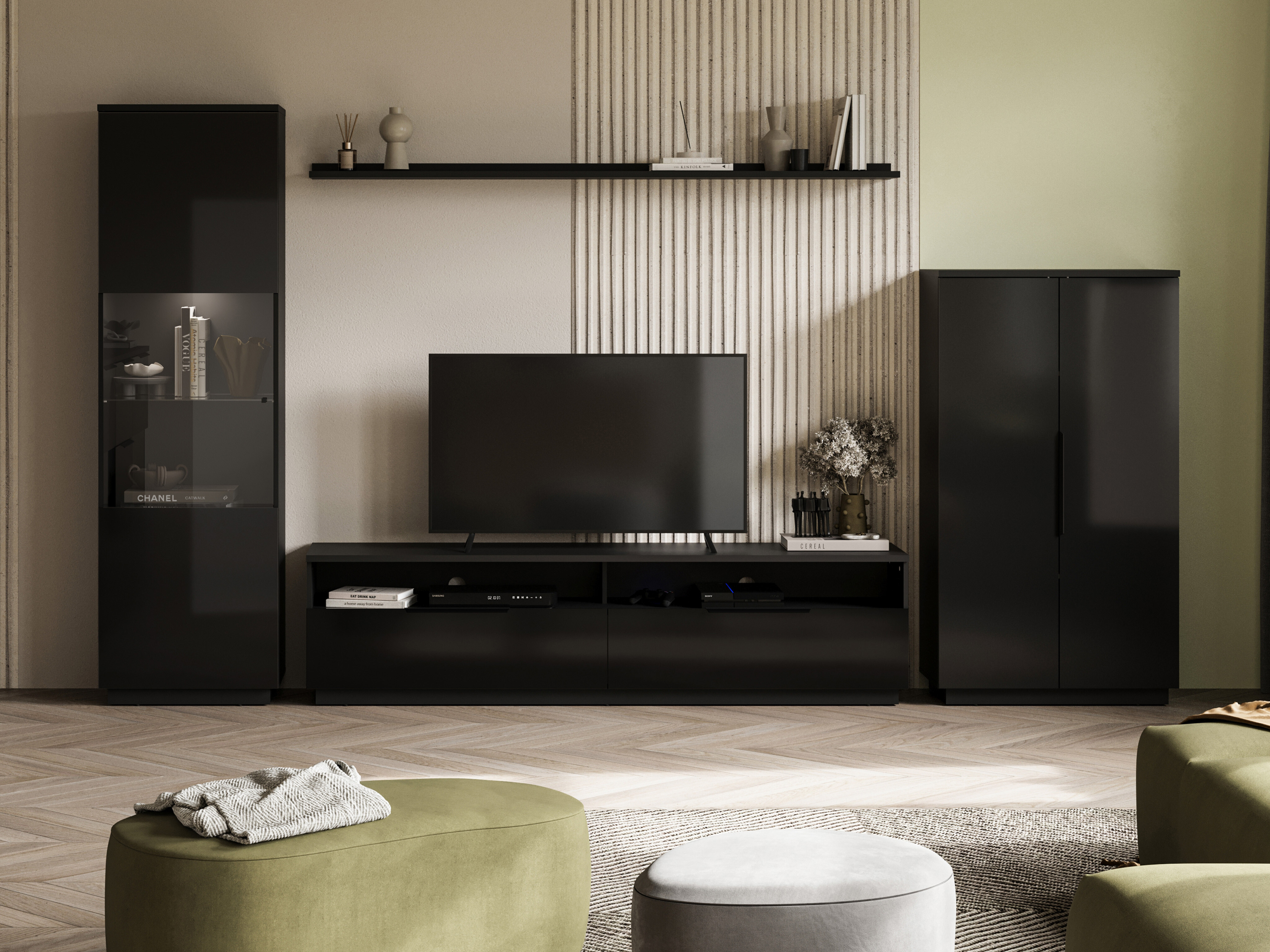 Set de living Talevaro 106 (Negru + Negru lucios)