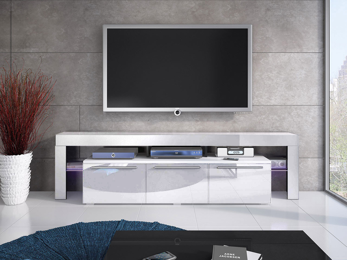 Comodă TV Arbor (Alb + Alb lucios)